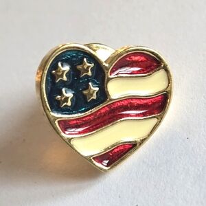 Avon brooch patriotic heart USA flag lapel pin gold tone red white blue